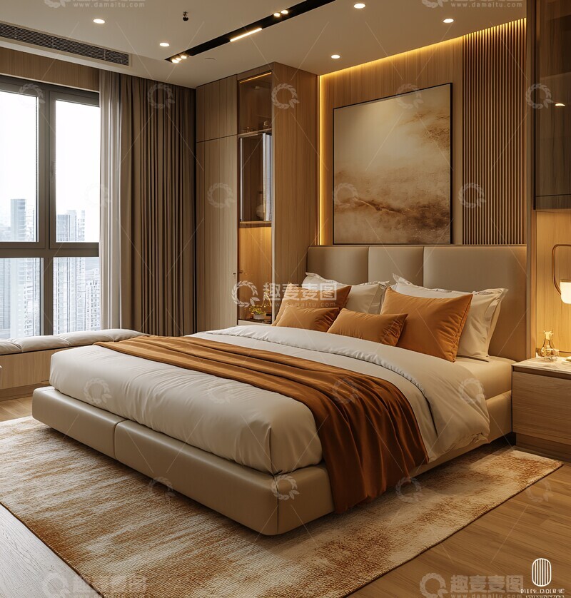 高清大图下载【趣麦麦图】中性色调实木卧室3
