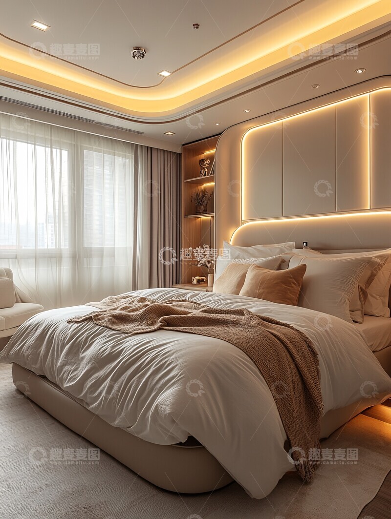 高清大图下载【趣麦麦图】白色墙面简约床