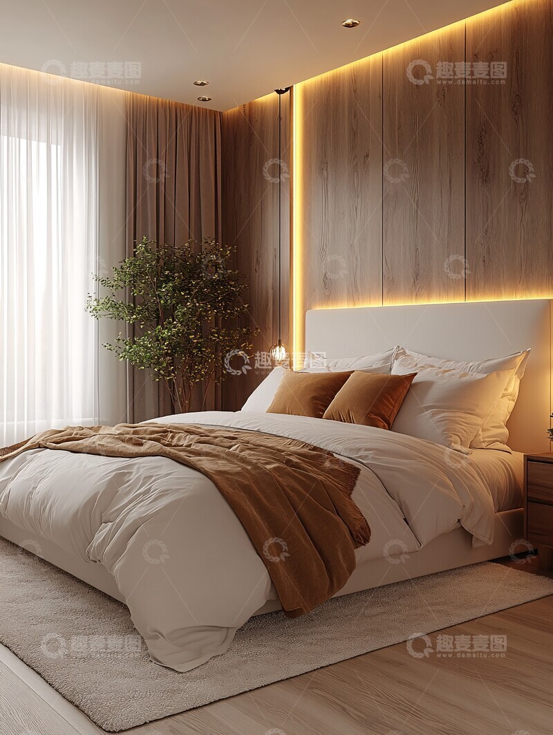 高清大图下载【趣麦麦图】白色墙面简约床3