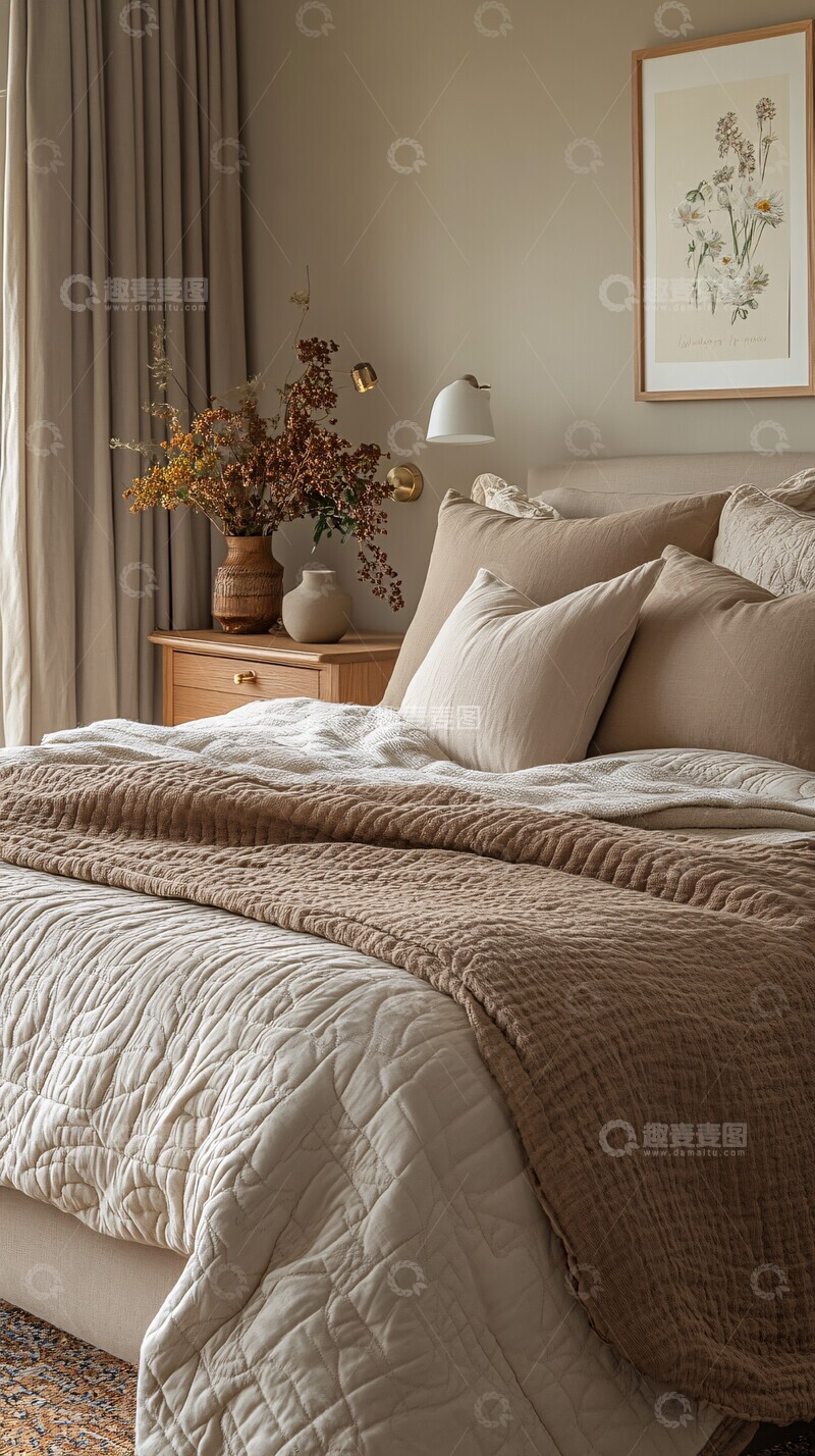 高清大图下载【趣麦麦图】床与床头柜的静谧3