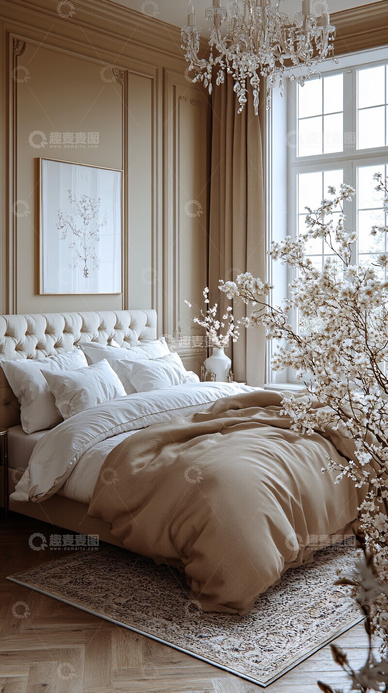 高清大图下载【趣麦麦图】浅棕白墙粉色床1