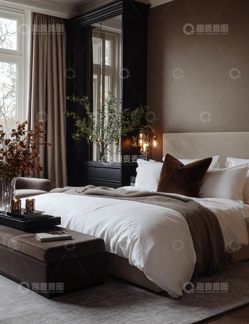 高清大图下载【趣麦麦图】大床卧室家居镜墙3