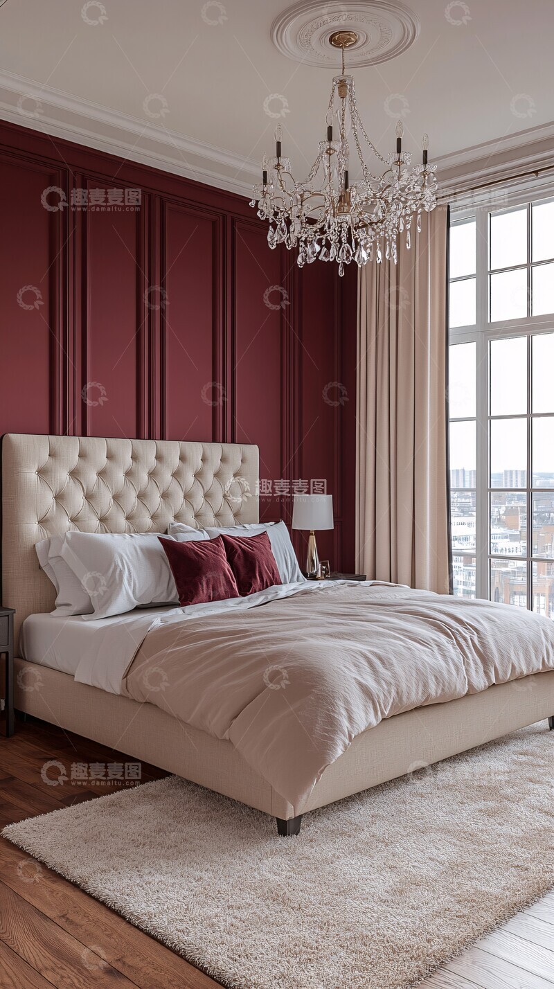 高清大图下载【趣麦麦图】浅棕白墙粉色床