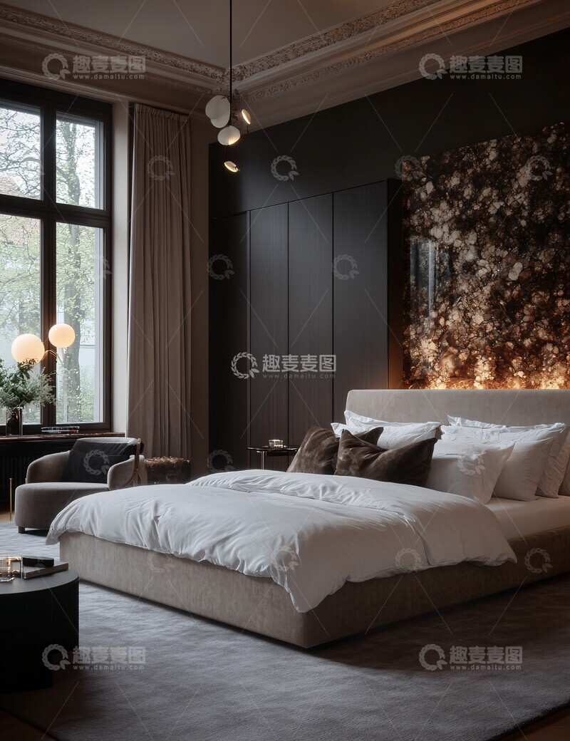 高清大图下载【趣麦麦图】大床卧室家居镜墙