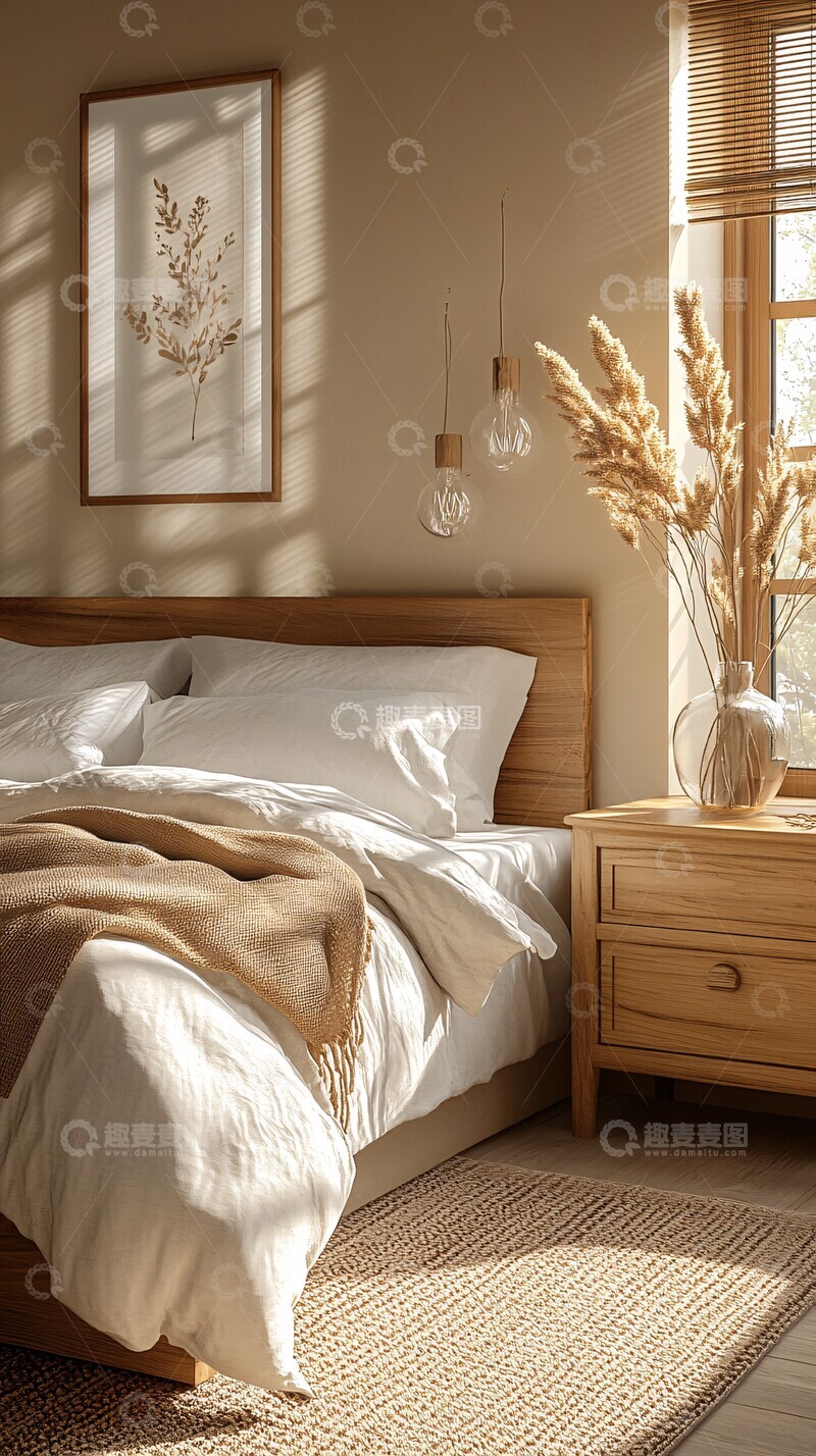 高清大图下载【趣麦麦图】床与床头柜的静谧1