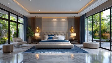 现代卧室蓝白布置