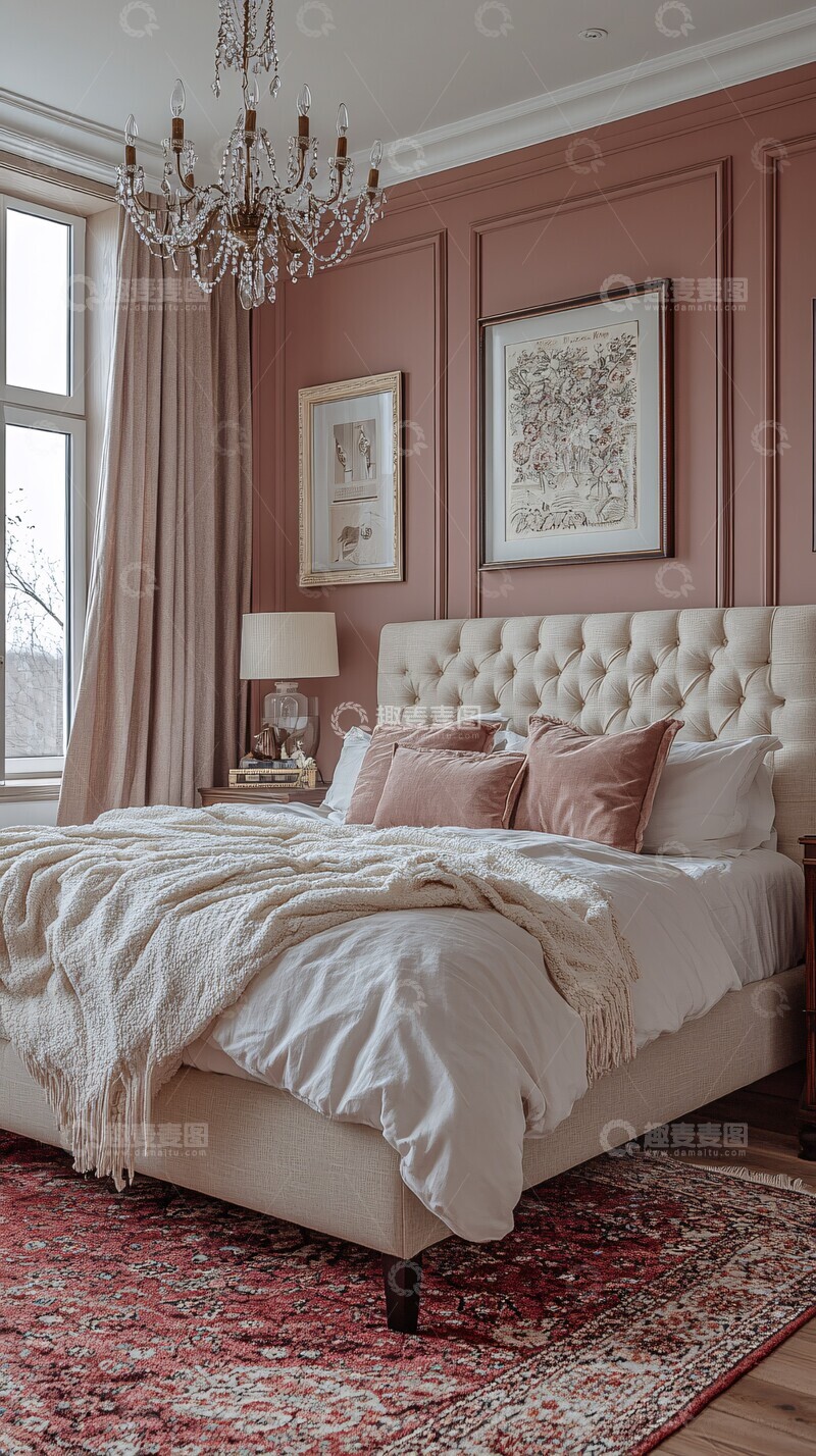 高清大图下载【趣麦麦图】浅棕白墙粉色床2