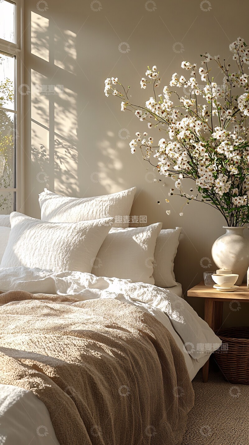 高清大图下载【趣麦麦图】床与床头柜的静谧2