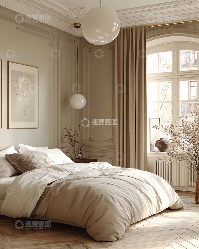 高清大图下载【趣麦麦图】灰白木卧室现代卧室墙面