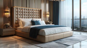 现代卧室蓝白布置2