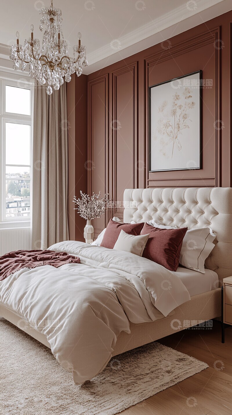 浅棕白墙粉色床3