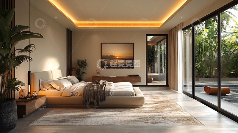 高清大图下载【趣麦麦图】奶油色现代卧室1