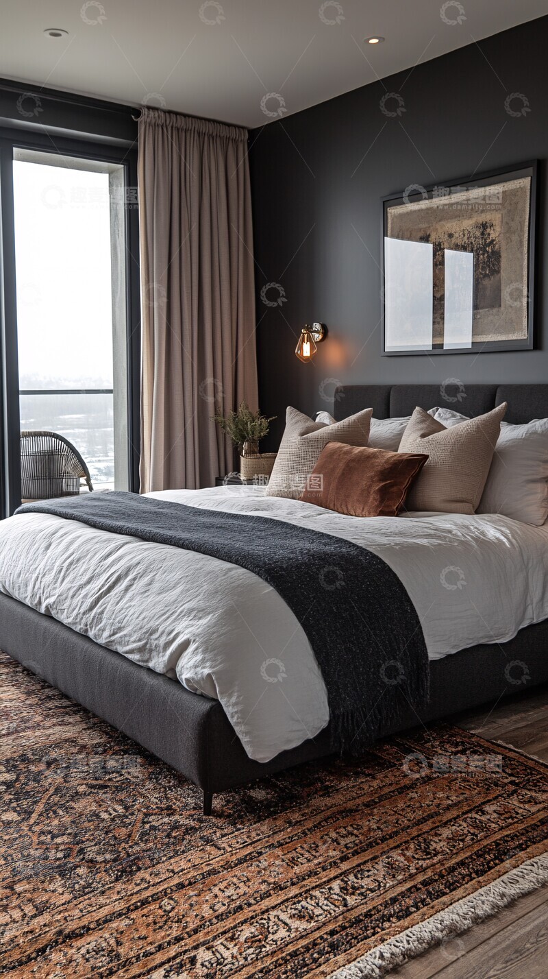 高清大图下载【趣麦麦图】深灰卧室床帘阳台1