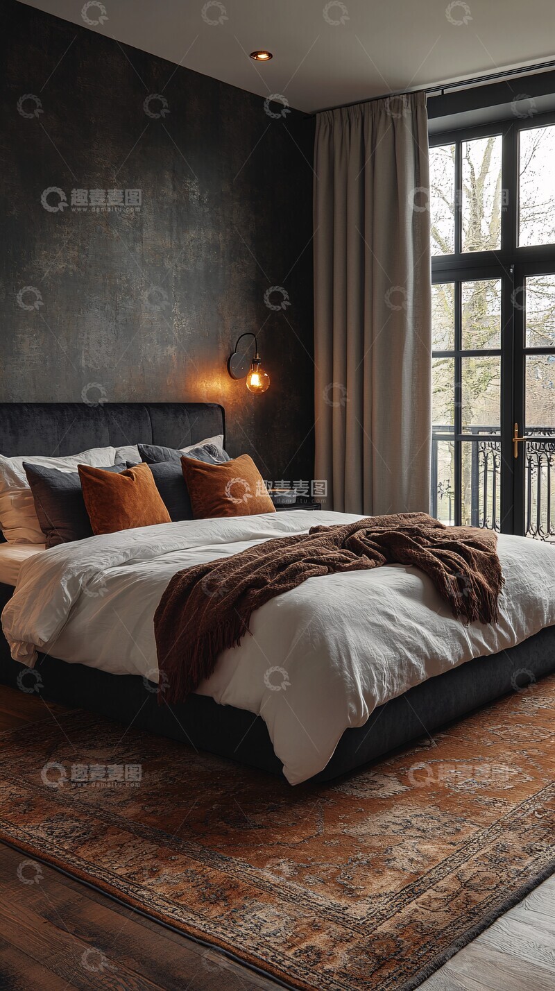 高清大图下载【趣麦麦图】深灰卧室床帘阳台