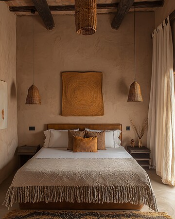 皮革床搭配木梁设计2