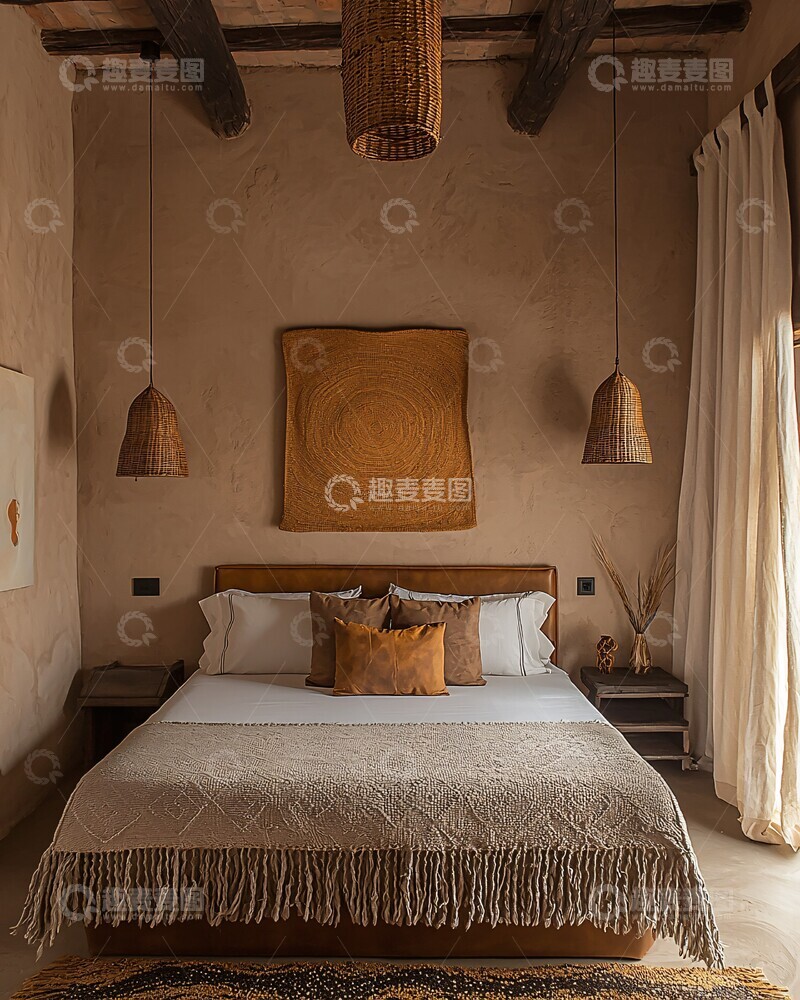 高清大图下载【趣麦麦图】皮革床搭配木梁设计2