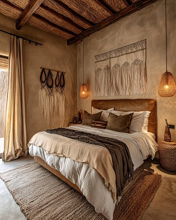 皮革床搭配木梁设计3