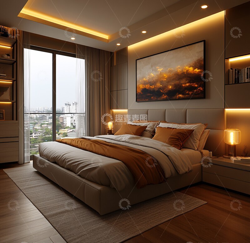 高清大图下载【趣麦麦图】现代卧室软光墙艺1