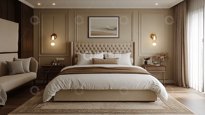 高清大图下载【趣麦麦图】奶油色现代卧室2