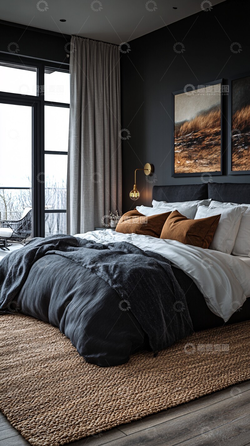 高清大图下载【趣麦麦图】深灰卧室床帘阳台2