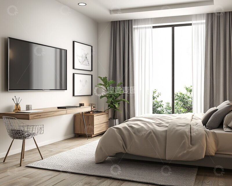 高清大图下载【趣麦麦图】白色墙壁灰色窗帘1