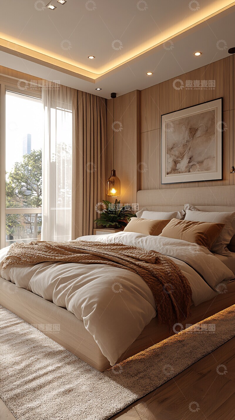 高清大图下载【趣麦麦图】浅色木地板卧室