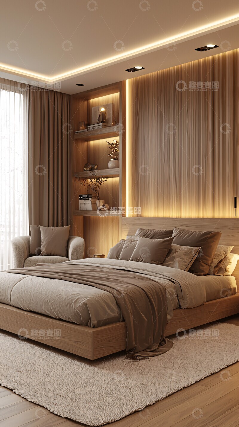 高清大图下载【趣麦麦图】木质平台床卧室设计1