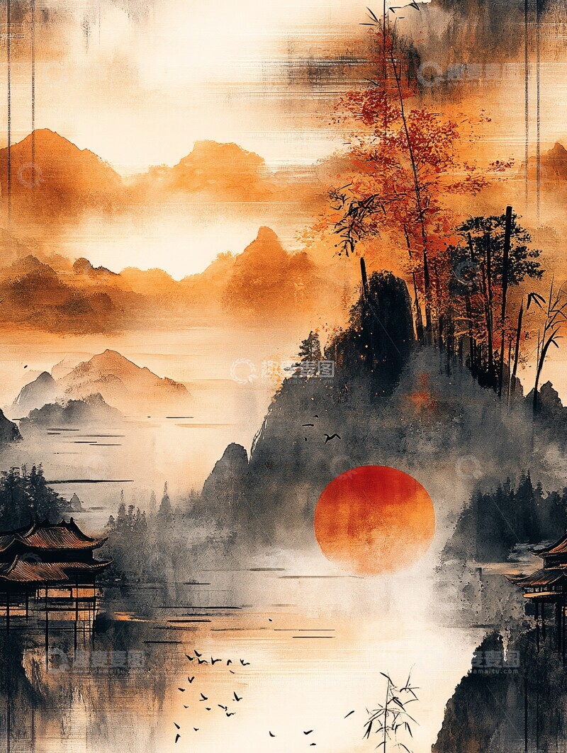 高清大图下载【趣麦麦图】山水竹影图山水竹影墨色1