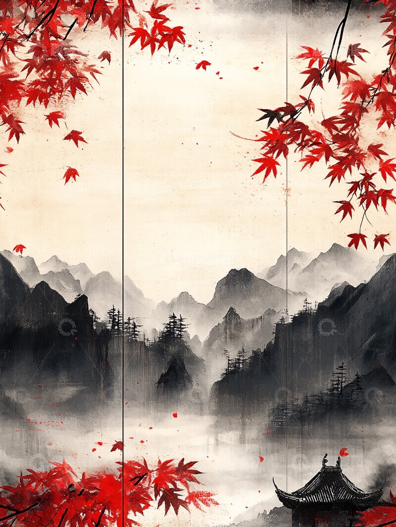 高清大图下载【趣麦麦图】山水竹影图山水竹影墨色