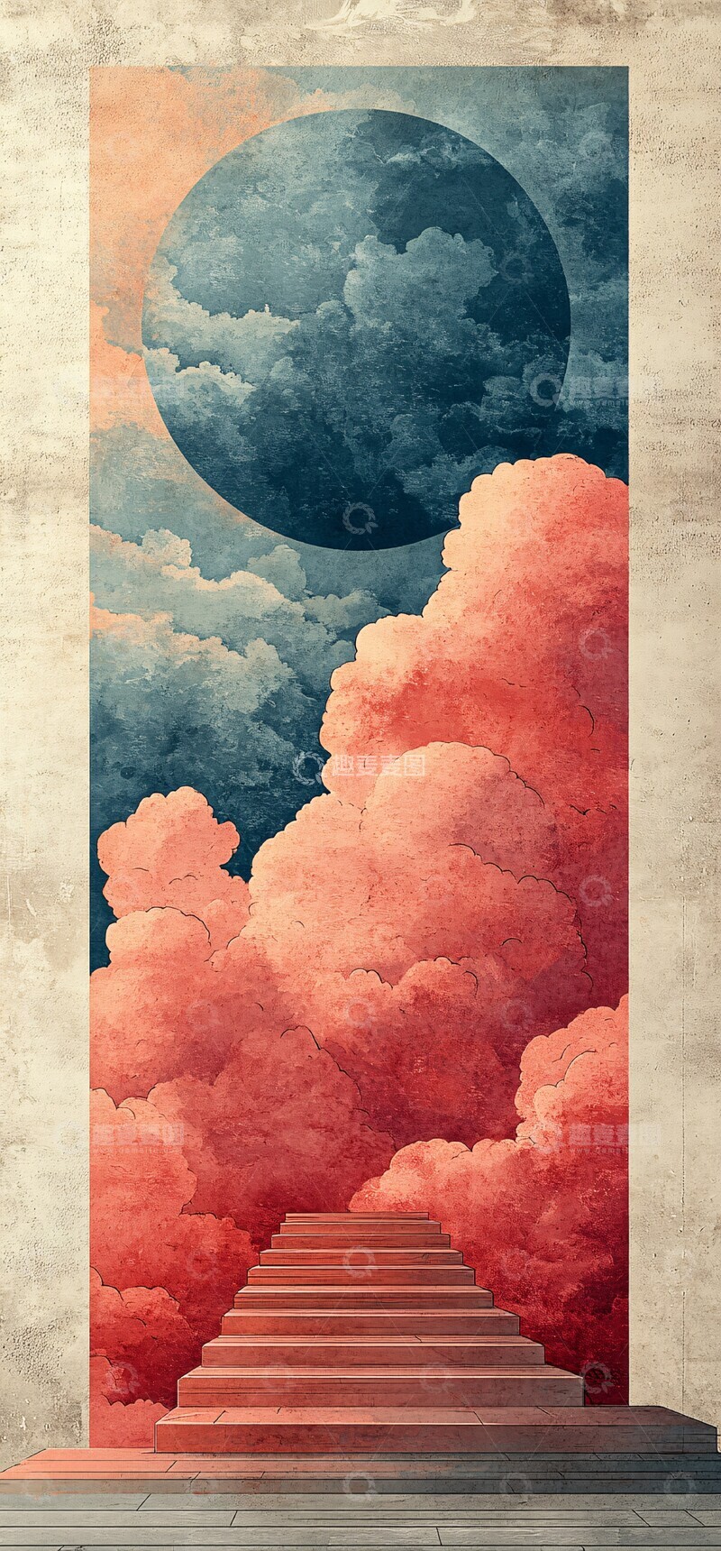 高清大图下载【趣麦麦图】蓝天白云木刻背景