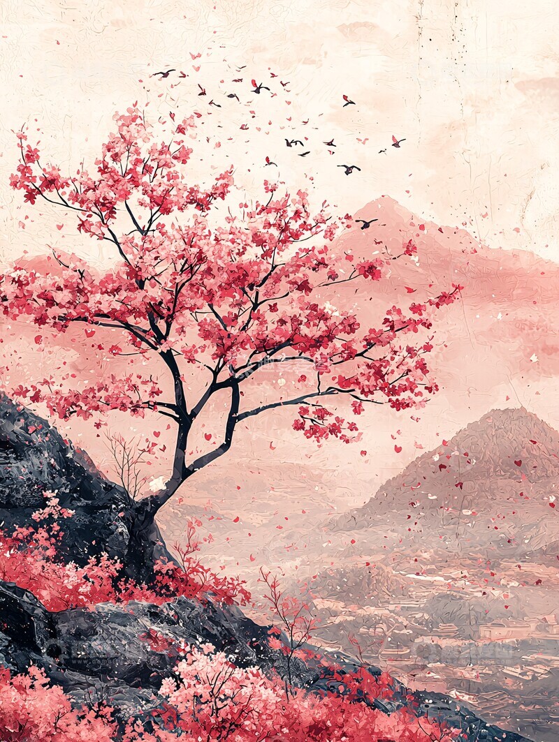 高清大图下载【趣麦麦图】樱花树简约设计3