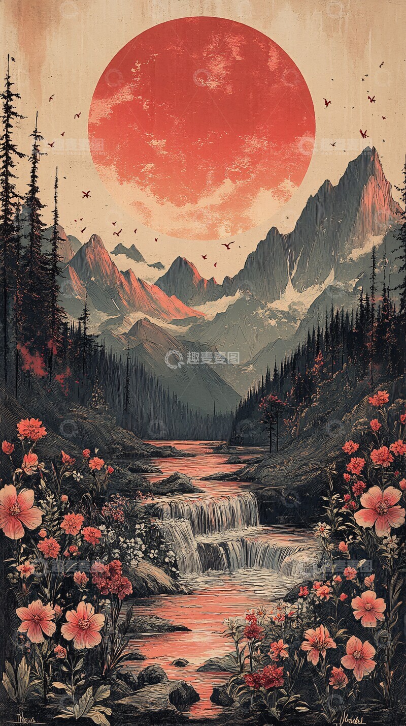 高清大图下载【趣麦麦图】山水花晨阳光粉色天空3