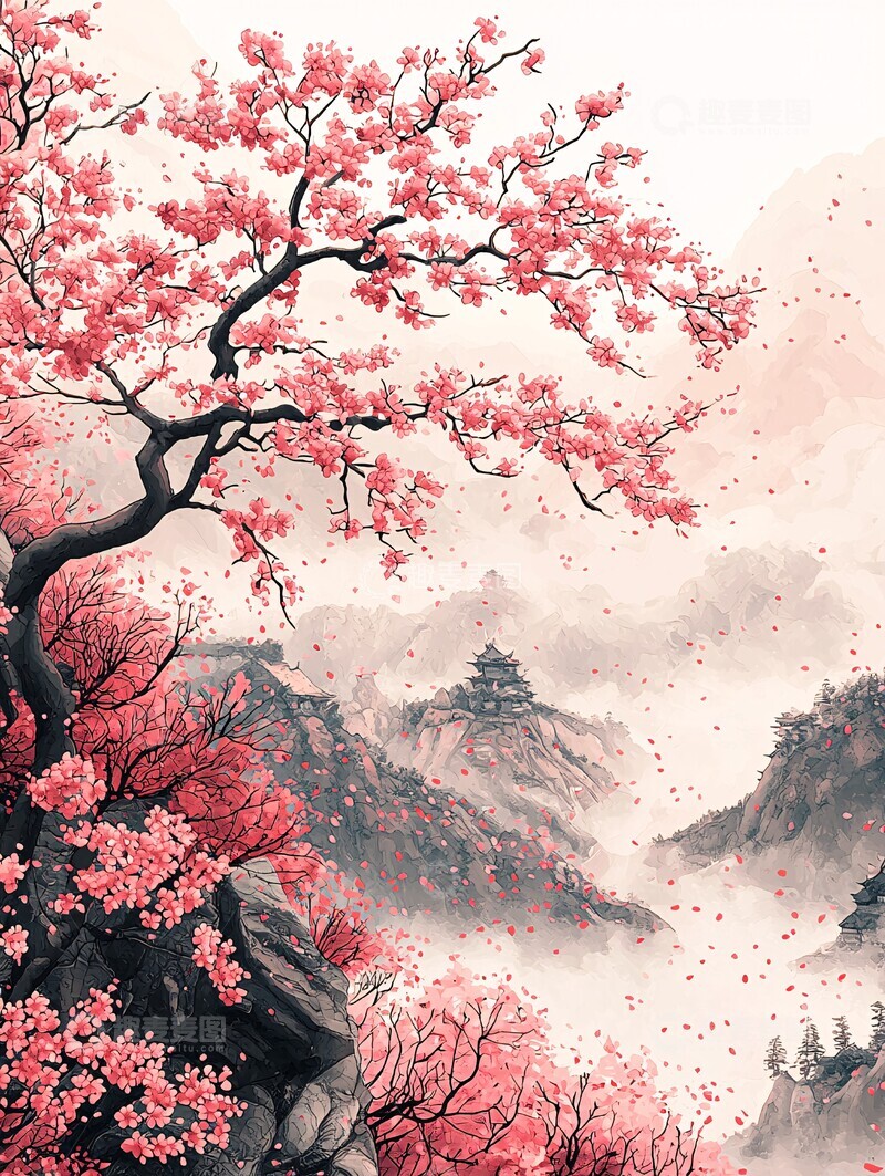 高清大图下载【趣麦麦图】樱花树简约设计2