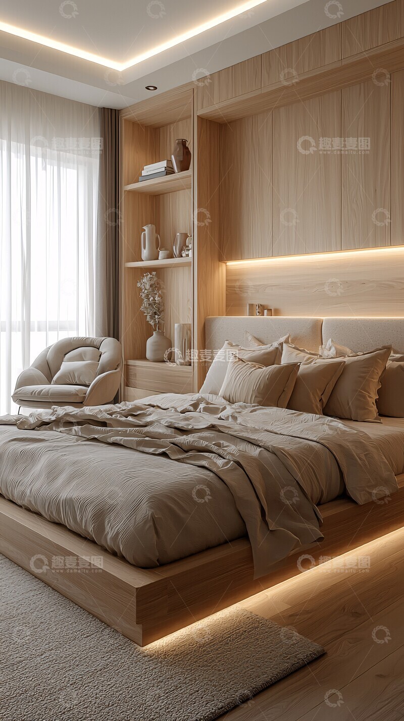高清大图下载【趣麦麦图】木质平台床卧室设计2