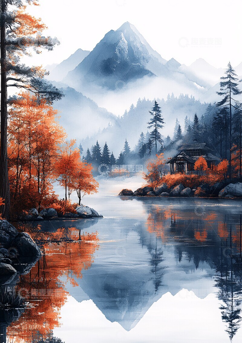 高清大图下载【趣麦麦图】-山水树木壁画1