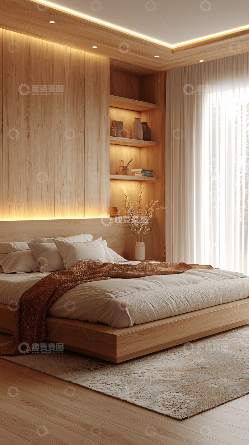 高清大图下载【趣麦麦图】木质平台床卧室设计