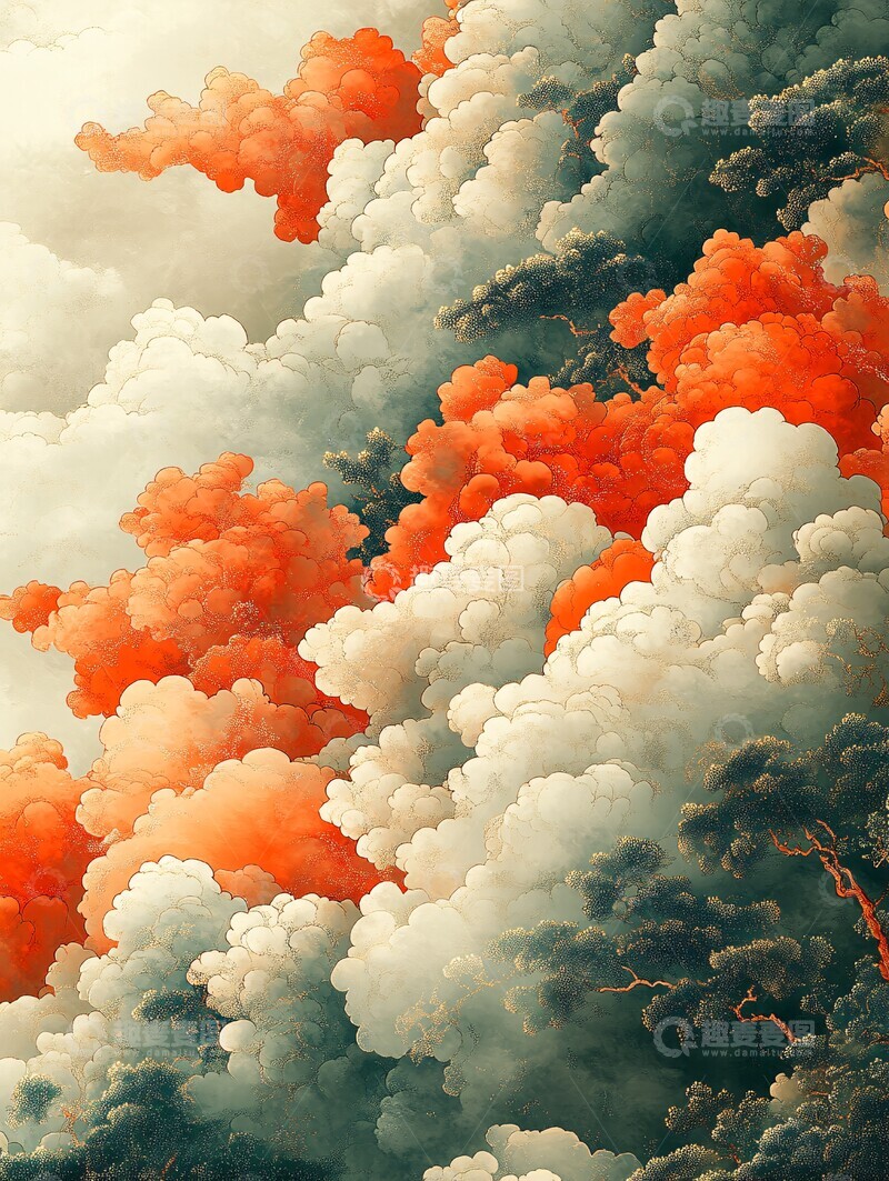 高清大图下载【趣麦麦图】红灰云纹中国画1