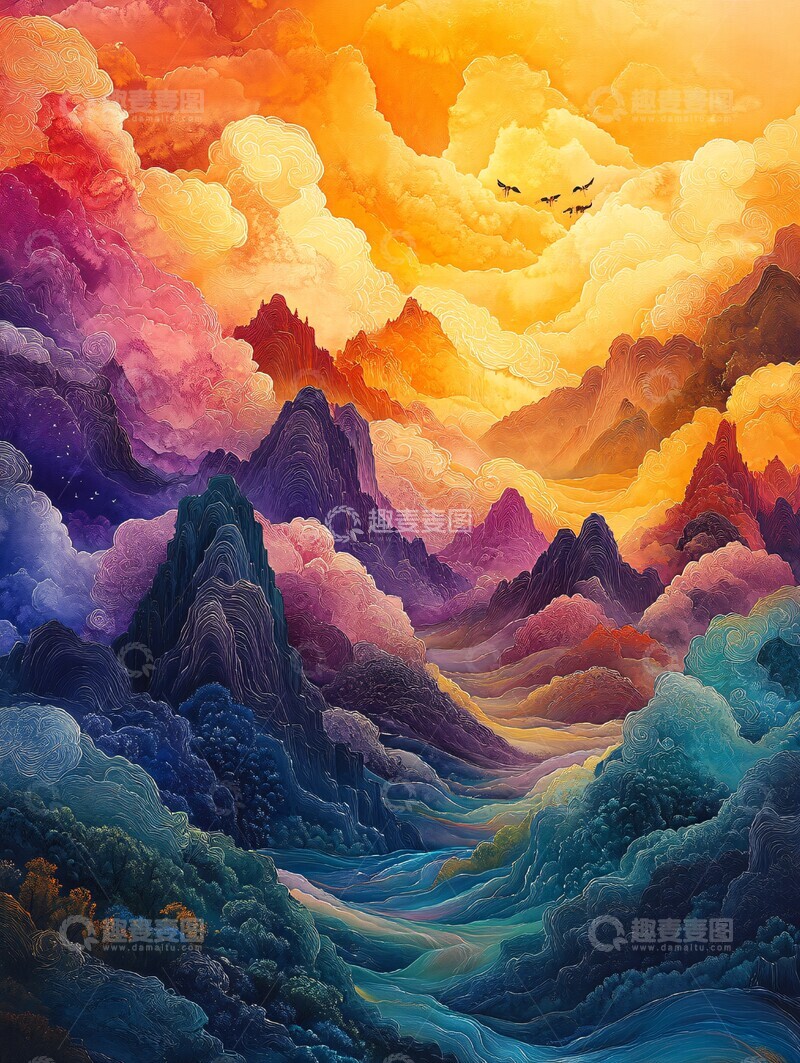 高清大图下载【趣麦麦图】云间龙纹飞翔图1