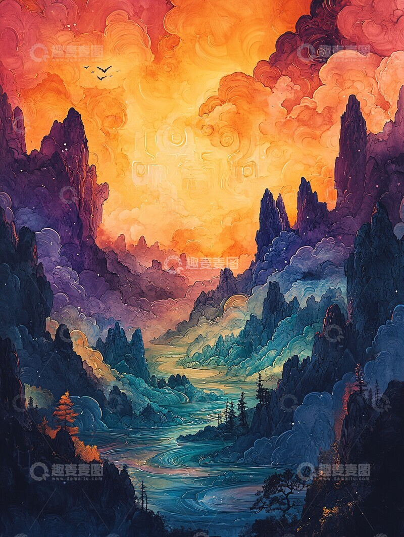 高清大图下载【趣麦麦图】云间龙纹飞翔图3