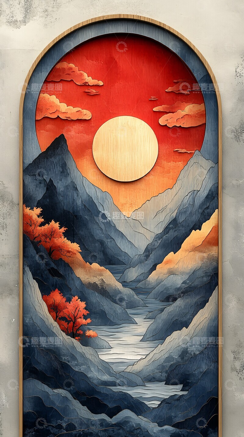 高清大图下载【趣麦麦图】山水云天半圆木磁贴
