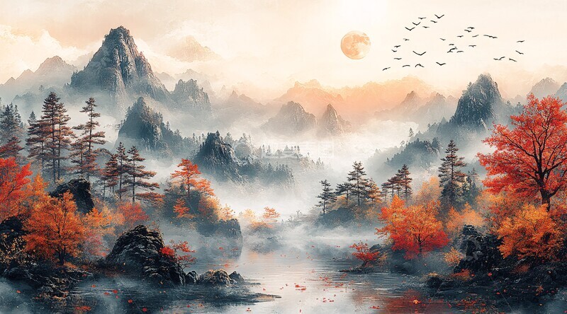 高清大图下载【趣麦麦图】青龙月夜山水图