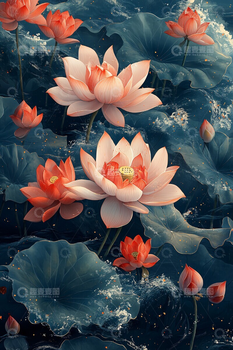 高清大图下载【趣麦麦图】蛇年莲花云纹图1