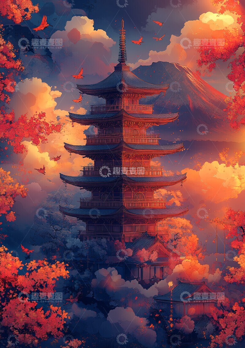 高清大图下载【趣麦麦图】樱花鲤鱼图案曼陀罗1