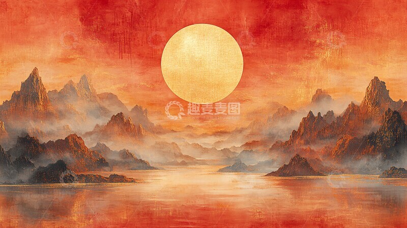 高清大图下载【趣麦麦图】金箔山水云雾图1