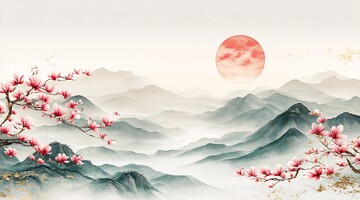 山峦日出图山峦日出水彩3