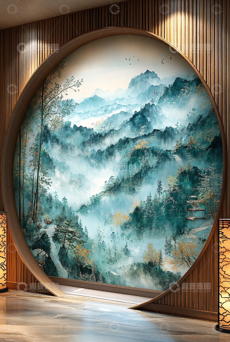 高清大图下载【趣麦麦图】山水画卷山水画卷绿色3