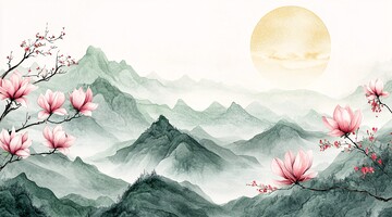 山峦日出图山峦日出水彩1