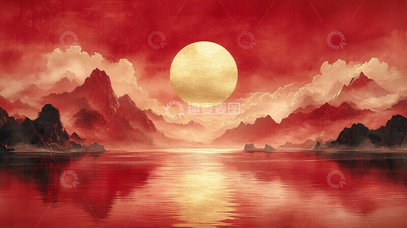 高清大图下载【趣麦麦图】金箔山水云雾图2