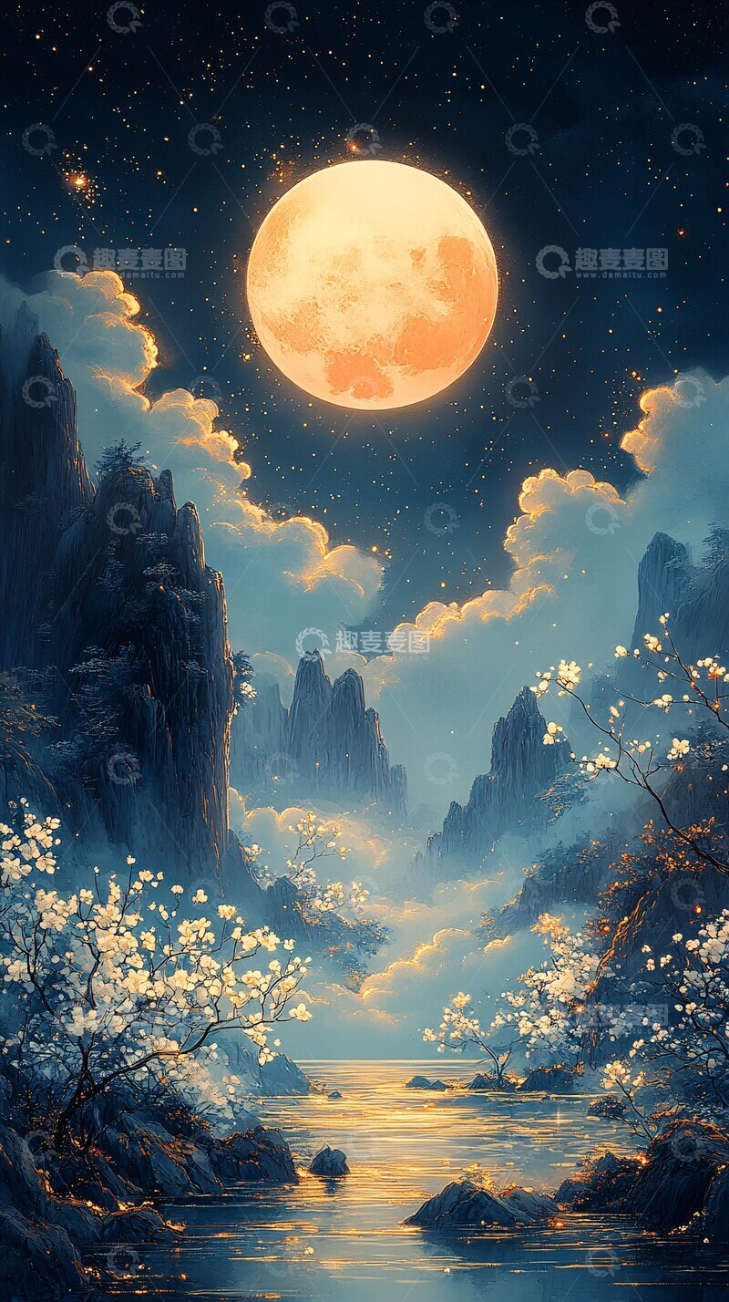 高清大图下载【趣麦麦图】月光女神与白兔