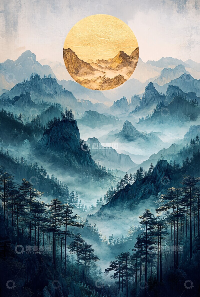 高清大图下载【趣麦麦图】山水画卷山水画卷绿色1